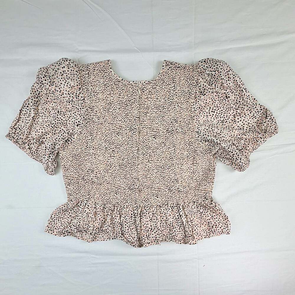 Express Polka Dot Smocked Peplum Puff Sleeve Blouse Top XL